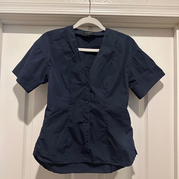 Rag & Bone Victorine Short Sleeve Button Front Shirt Night Blue - Picture 9 of 12